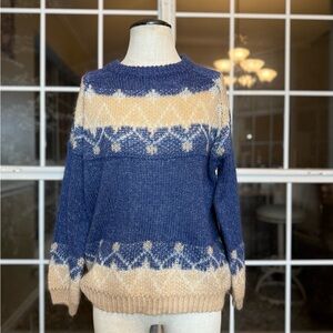 Blue & Cream Color-Block Mohair Sweater – Excellent